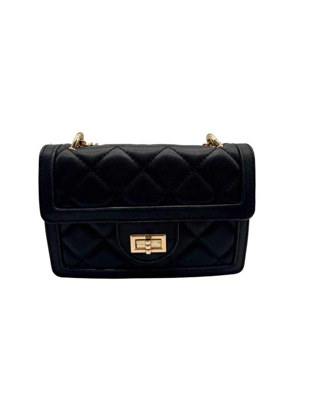 Black Faux Leather Small Quilted Bag